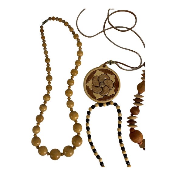 African Vintage Wooden Jewelry Beads Medallion Set Bundle - Picture 2 of 5